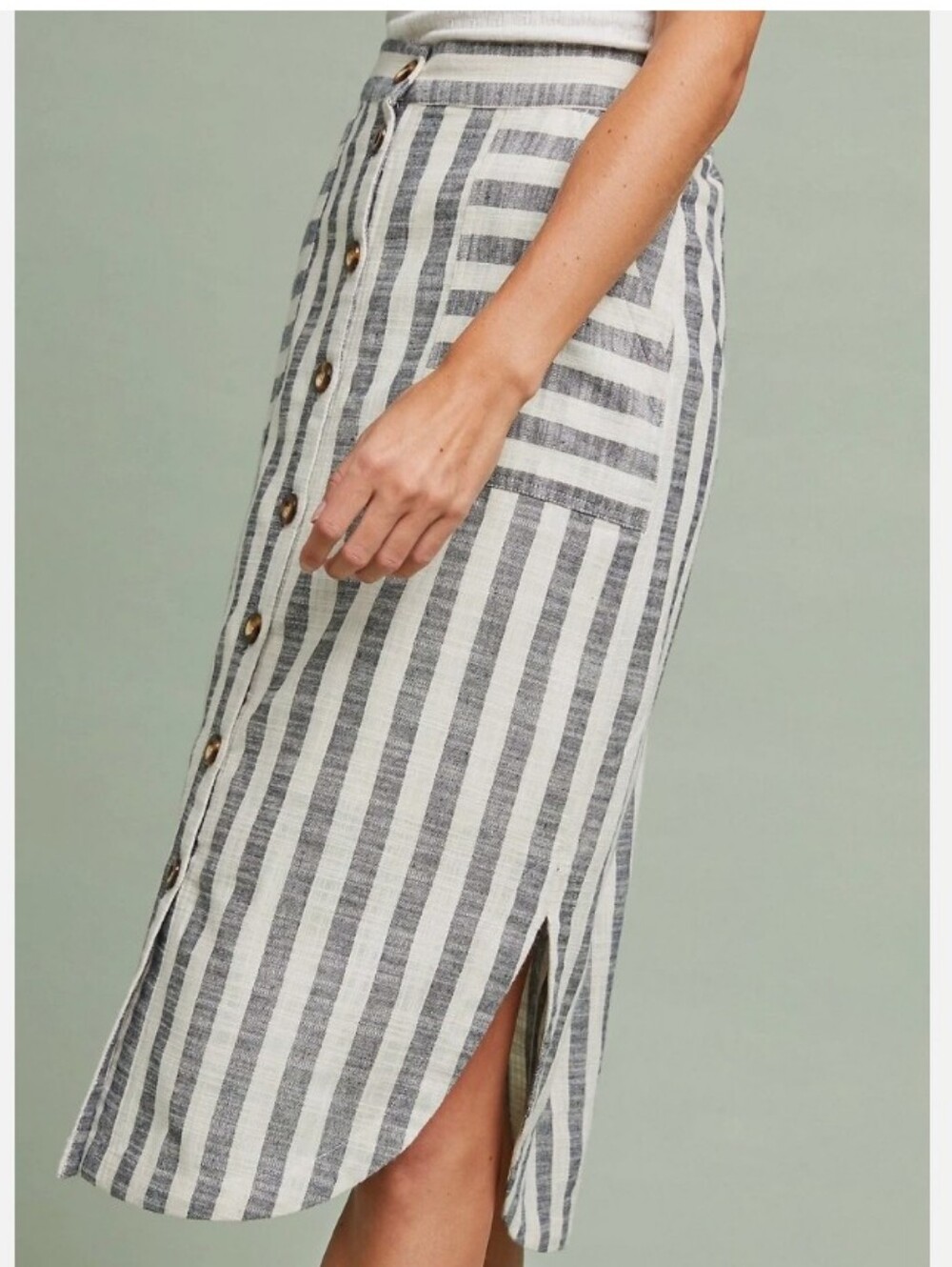 Maeve Chiloe striped button-front midi skirt